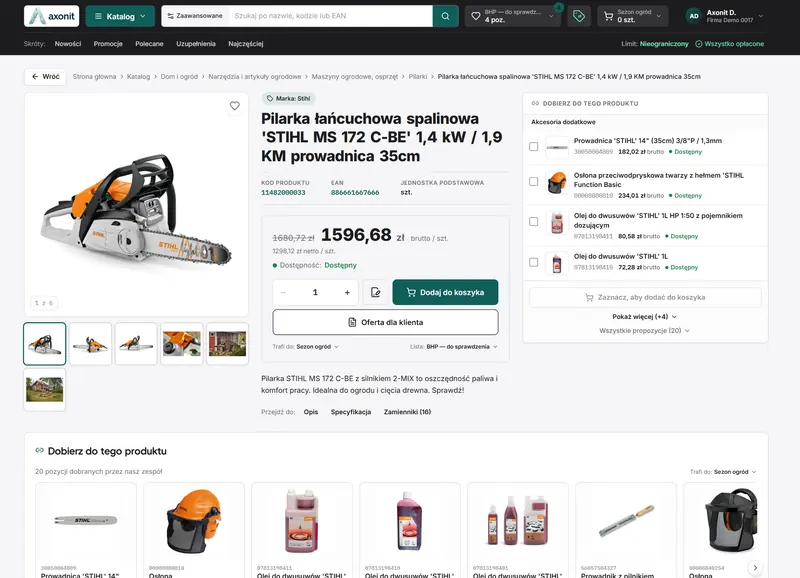 Karta produktu w Platformie B2B: cena klienta, dostępność i akcesoria dobrane do produktu